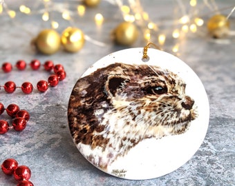 Personalised Ceramic Otter Christmas Decoration