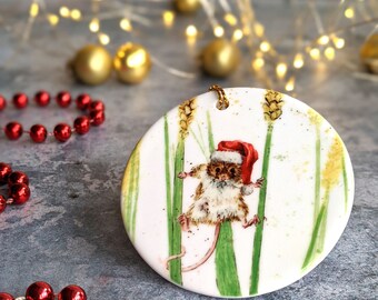 Personalised Ceramic Field Mouse Christmas Decoration