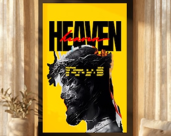Heaven Urban Christian Canvas Print, Modern Faith Street Art Wall Decor, Bold Yellow Religious Statement Piece, Contemporary Jesus Art