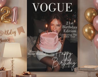 Custom Vogue Style Birthday Canvas Sign, Personalized Magazine Cover Party Decor, 21st Birthday Backdrop, Glam Milestone Keepsake