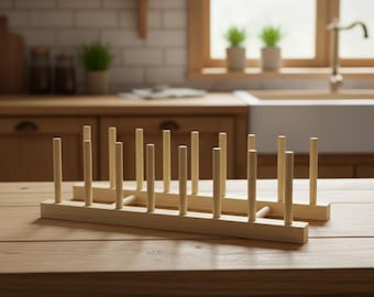 Escurreplatos de madera hecho a mano: organizador de cocina minimalista