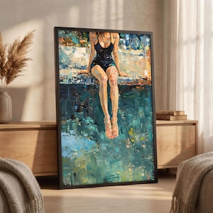 Woman Sitting by Pool Art - Etsy