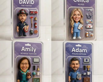 Personalized Career Action Figure Acrylic Plaque, Custom Name Doll Display, Firefighter Nurse Teacher Police Officer Gift,Portrait Plaque