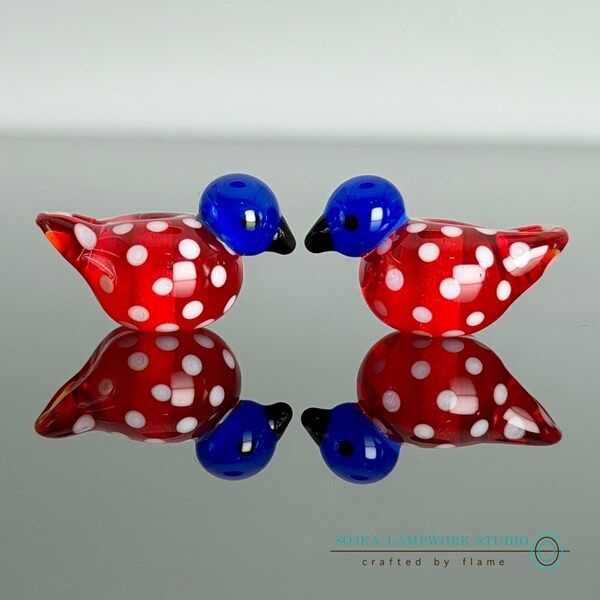 Handmade Lampwork Bird Bead Pair – Unique Glass Design