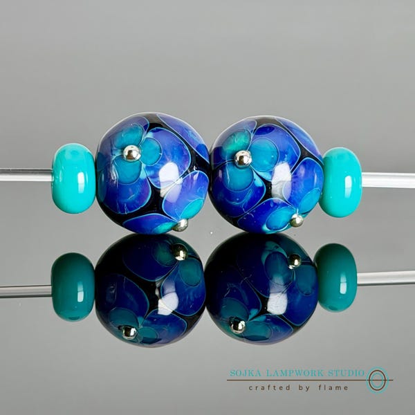 Handmade Lampwork Glass Bead Set with Spacers