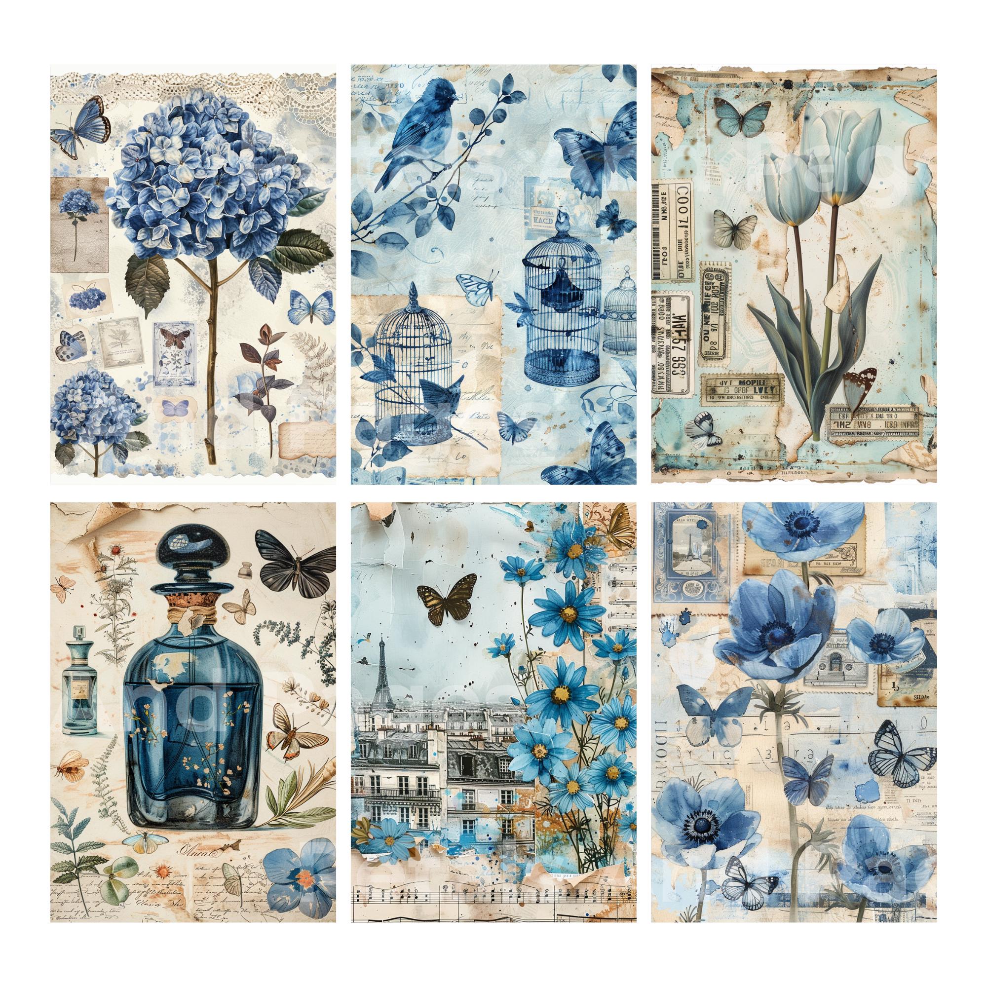 Antique Blue Ephemera Junk Journal Kit, French Vintage Printable Pages ...
