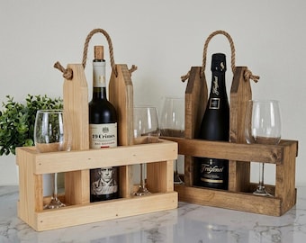 Planos para soporte de botellas y copas de vino para bricolaje / Plano de carpintería rústica (Descarga en PDF)