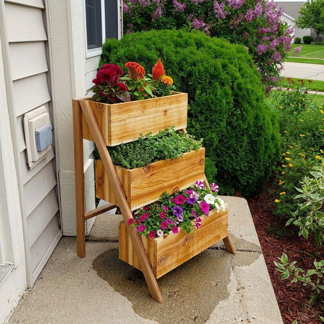 Planter Tree Pattern Tiered Cedar Planter Plans | Vertical Herb Garden Woodworking PDF - Etsy