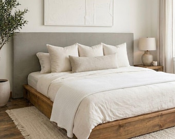 Modern Platform Bed Frame Plans | DIY Floor Standing Headboard Blueprint (PDF)