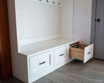 Kastplannen voor entree met haken | Hall Tree Bank DIY houtbewerkingsblauwdruk (pdf)