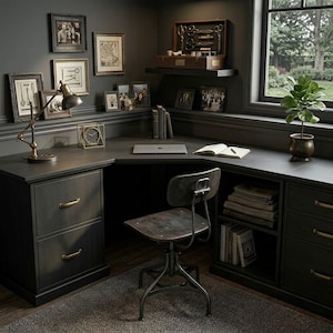 Ritningar för hörnskrivbord | Ritning för träbearbetning med L-formad arbetsstation (PDF-nedladdning)