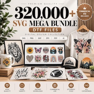 320 000+ SVG Mega Bundle | DTF-filer | Super Digital Design Pack | Direktnedladdning