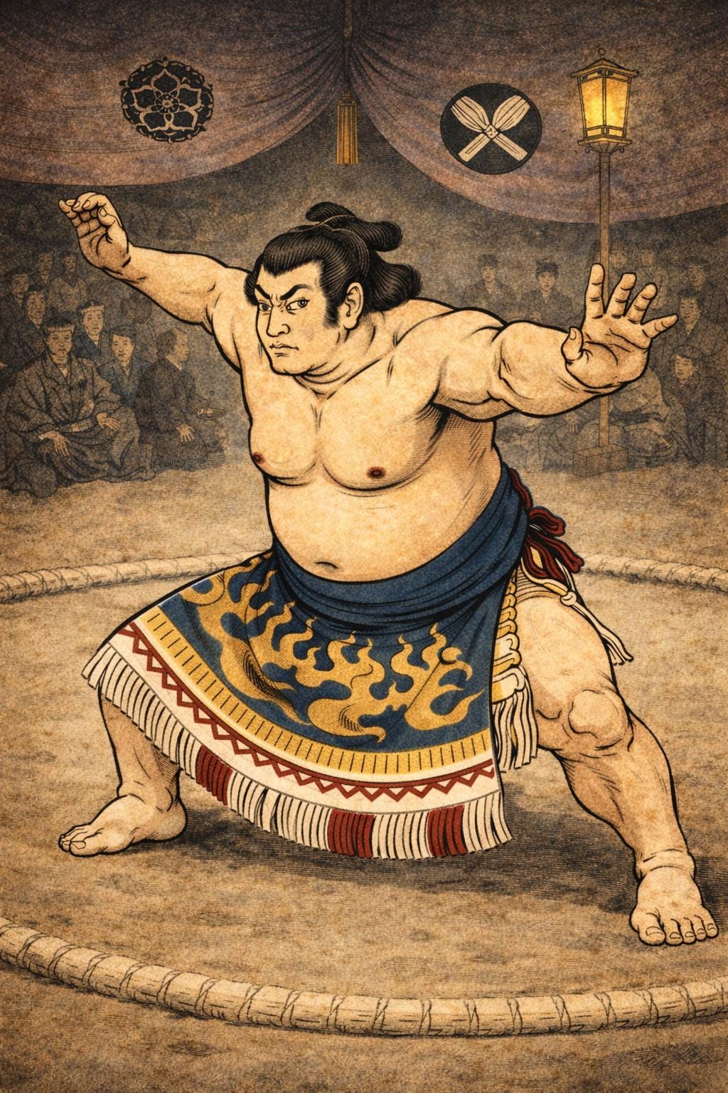Unryu Rope Edo Period Sumo Wrestler Ukiyo-e Art – Powerful Unryu Style Pose in ...