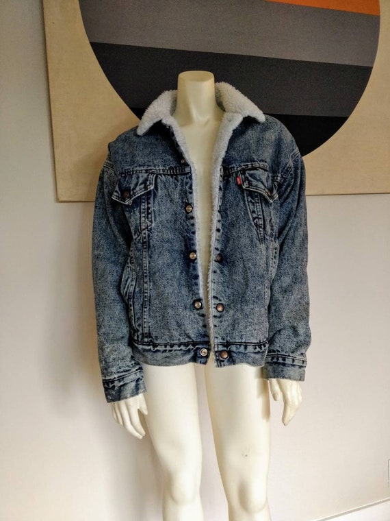 Sherpa Lined Acid Wash Denim | Etsy 
