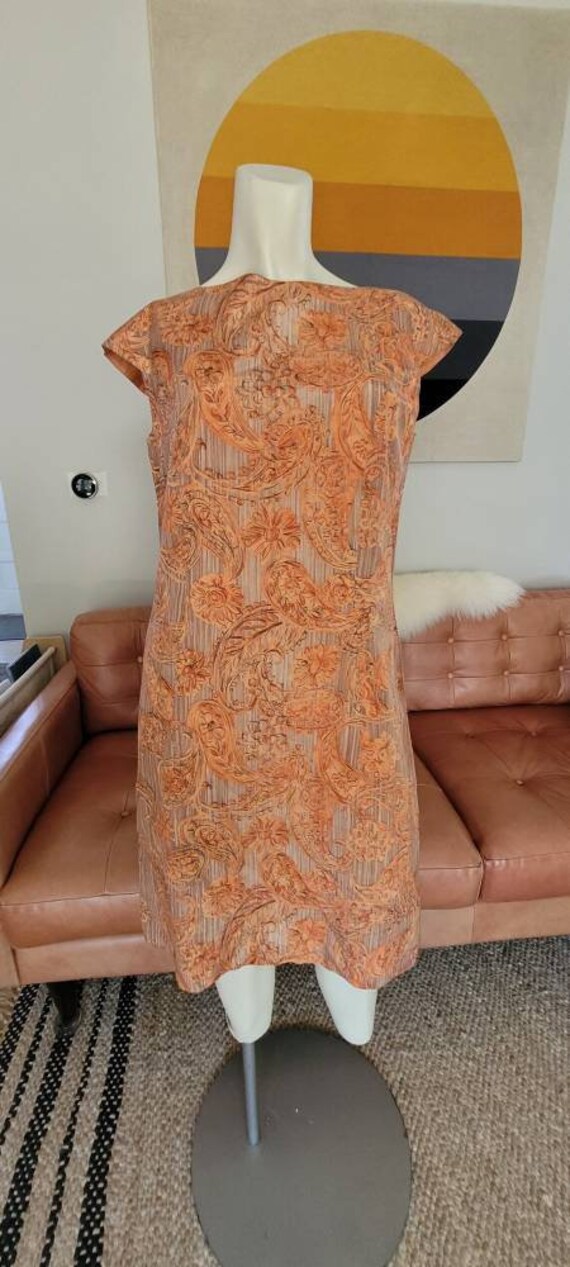 Vintage Orange and Brown Paisley Pattern Sheath D… - image 1