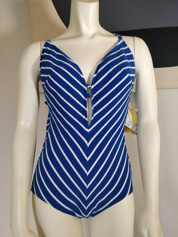 NWT Vintage Robby Len Striped Blue and White Low … - image 1