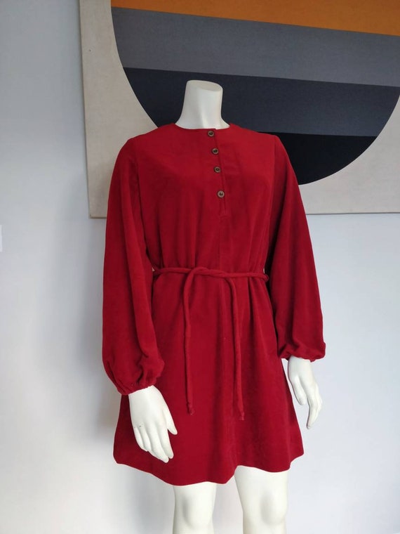 Vintage Red Mod Mini Velour Dress