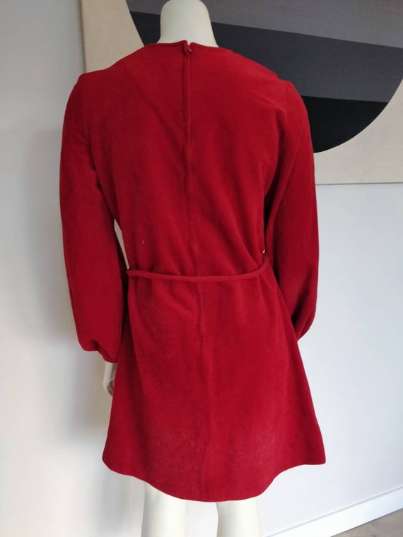 Vintage Red Mod Mini Velour Dress - image 3