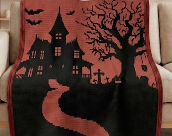 Spukhaus Mosaik Häkeldecke Muster PDF, Overlay Mosaik Häkeldecke, Halloween Decke, gruseliges Häkelwurfmuster