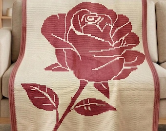 Rose Mosaik Häkeldecke Muster PDF, Overlay Mosaik Häkeldecke, Blumenmuster, Romantischer Überwurf, Geschenkidee