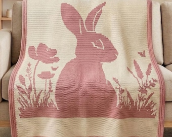 Floral Bunny Mosaik Häkeldecke Muster PDF, Overlay Mosaic Crochet, Kaninchen Decke Chart, Gemütlicher Frühling Häkeldecke Wurf Muster