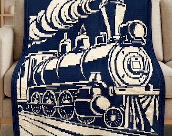 Zug Mosaik Häkeldecke Muster PDF, Overlay Mosaik Häkeldecke, Dampfzug Decke, Vintage Lokomotive Überwurf Modernes Häkelmuster