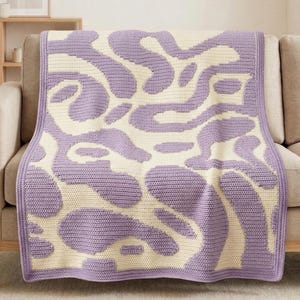 Abstract Overlay Mosaic Crochet Blanket Pattern PDF, Modern Crochet Throw, Organic Shape Blanket, Mosaic Chart Pattern, DIY Home Decor