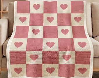 Heart Mosaic Crochet Blanket Pattern PDF, Checkerboard Hearts Blanket, Overlay Mosaic Crochet Chart, Baby Blanket, Valentine Gift