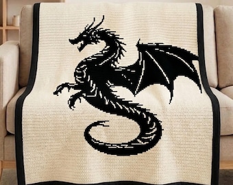 Drachen Mosaik Häkeldecke Muster PDF, Overlay Mosaik Häkeldecke, Fantasy Drachen Decke, Gothic Häkelanleitung