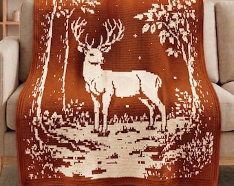 Deer Forest Mosaic Crochet Blanket Pattern PDF, Overlay Mosaic Crochet Chart, Woodland Deer Throw, Nature Crochet Blanket Pattern