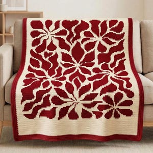 Floral Mosaic Crochet Blanket Pattern PDF, Overlay Mosaic Crochet Chart, Modern Flower Blanket, Botanical Crochet Throw Pattern