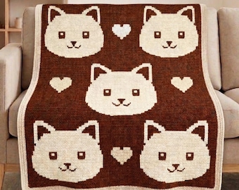 Cat Mosaic Crochet Blanket Pattern PDF, Cute Cat Blanket Crochet Pattern, Overlay Mosaic Crochet Chart, Cat Lover Gift, Nursery Decor