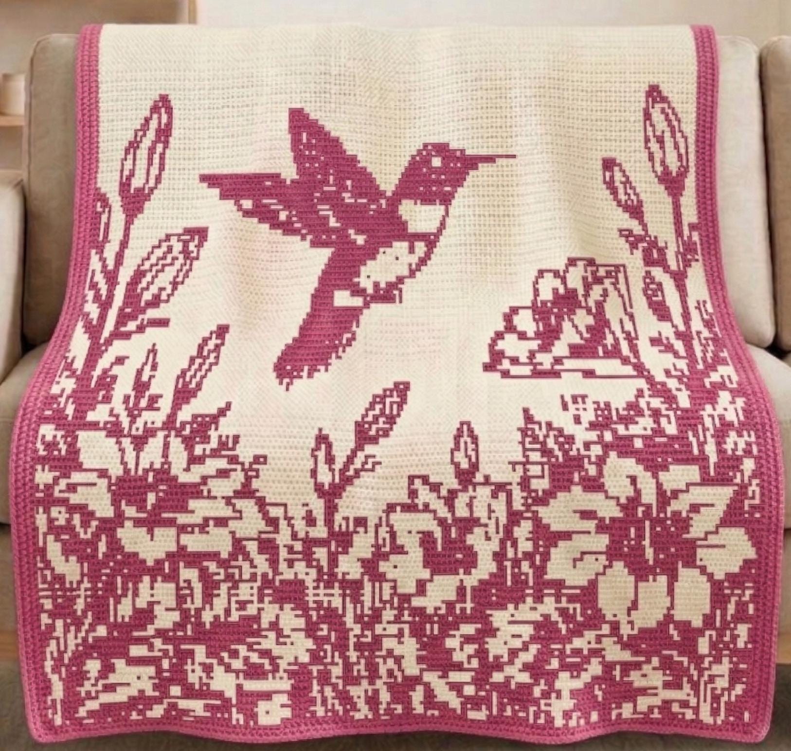 Hummingbird Overlay Mosaic Crochet Blanket Pattern PDF, Bird Floral ...