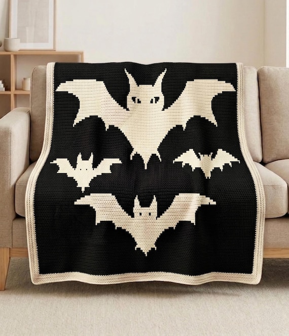 Halloween Bat Mosaic Crochet Pattern PDF, Gothic Blanket Chart, Overlay Mosaic Crochet Throw, Spooky Home Decor, Modern Crochet Design