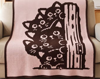 Peeking Cats Mosaic Crochet Pattern, Funny Cat Blanket Overlay Crochet, Cat Lover Gift, Animal Throw Chart, Digital PDF Download, Mosaic