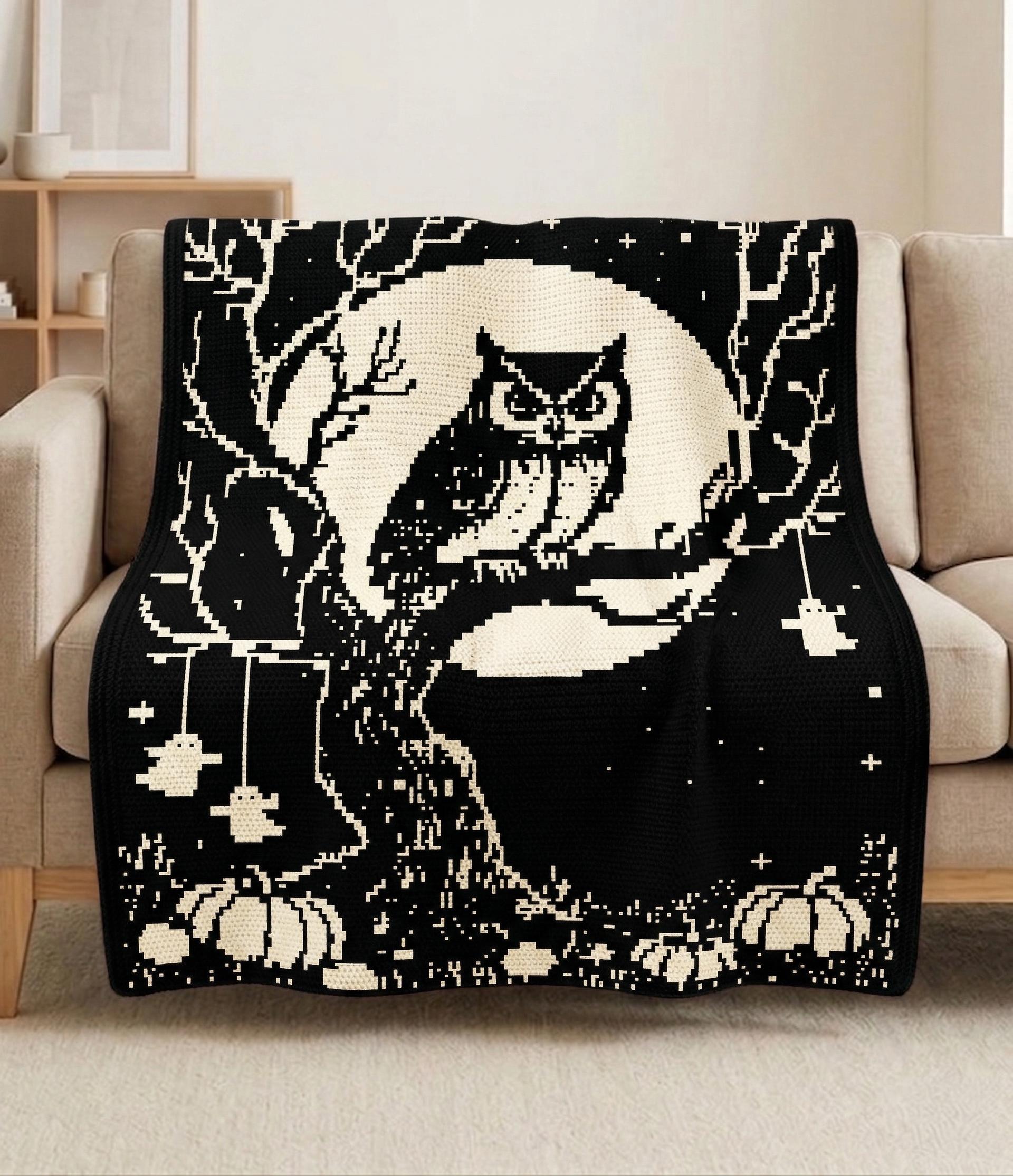 Owl Moon Mosaic Crochet Blanket Pattern PDF, Overlay Mosaic Crochet Chart, Night Owl Blanket, Hallow