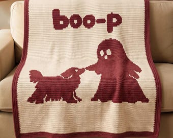 Halloween Dog & Ghost Mosaic Crochet Blanket Pattern, BOO-P! Overlay Crochet PDF, Spooky Dog Lover Throw, Cute Ghost Home Decor Download PDF