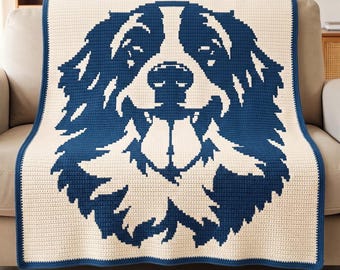 Bernese Mountain Dog Mosaic Crochet Pattern, Overlay Mosaic Blanket PDF, Dog Face Crochet Throw Pattern, Pet Lover Gift, Digital Download