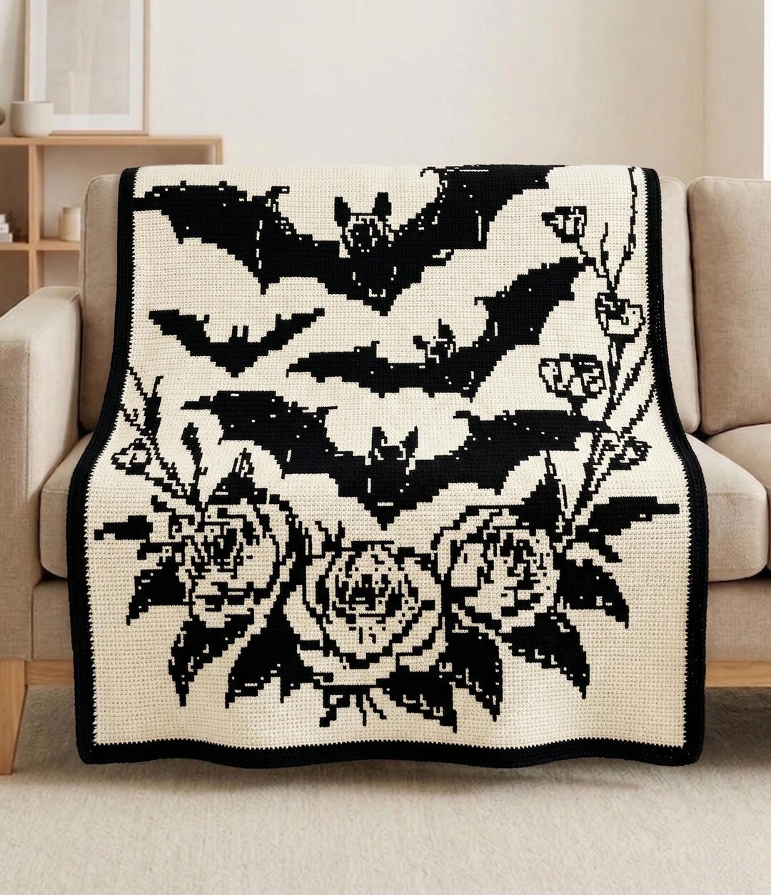 Gothic Bats Mosaic Crochet Blanket Pattern PDF, Halloween Overlay ...