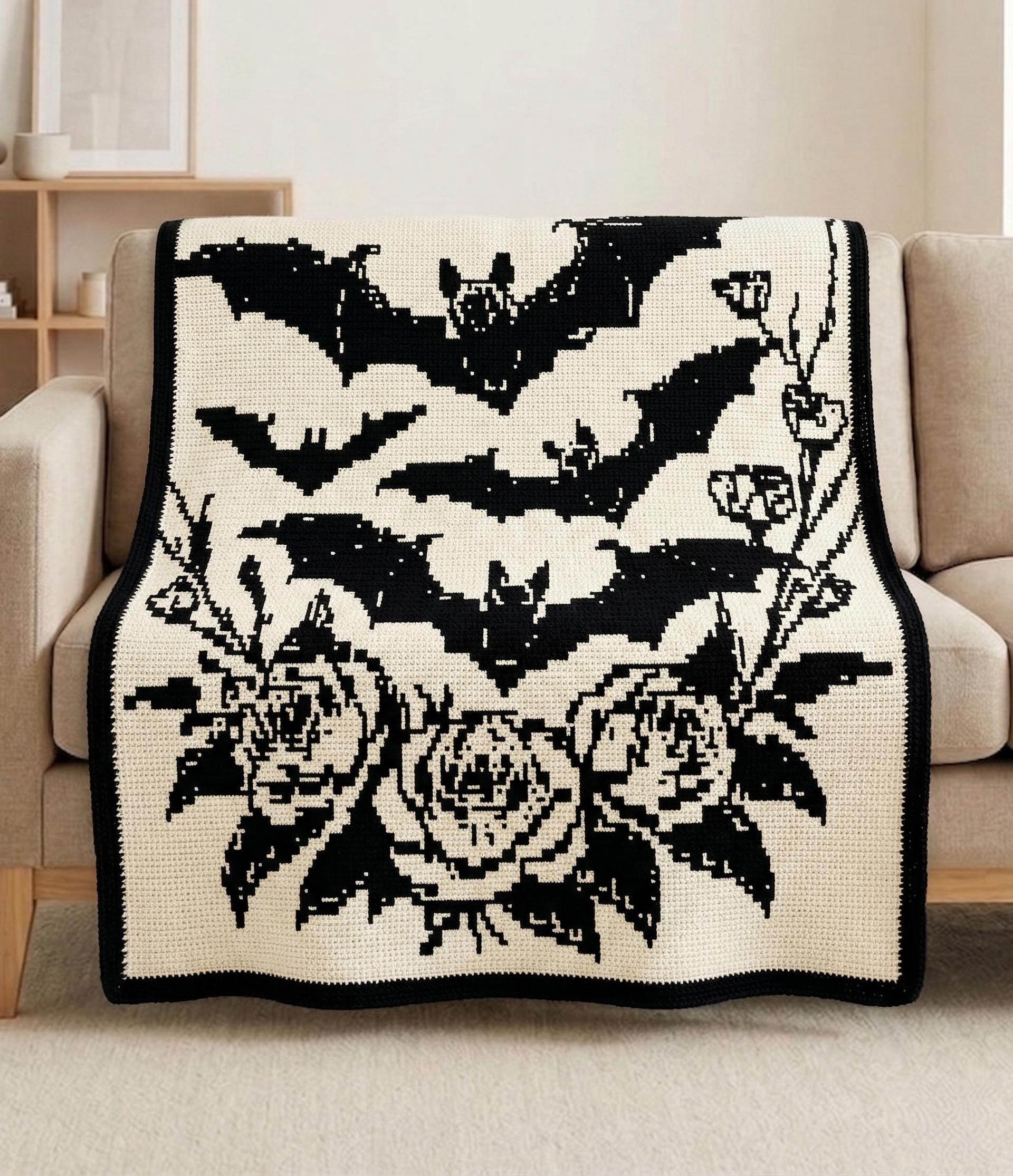 Bat Blanket Pattern Gothic Bats Mosaic Crochet Blanket Pattern PDF, Halloween Overlay ...