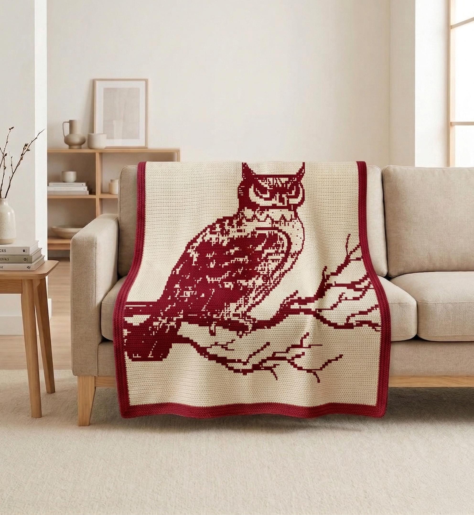 30 Owl Blanket Crochet Patterns for Cozy Gifting and Woodland Charm 11 Forest Owl Mosaic Throw Pattern