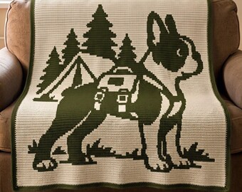 Camping Grasshopper Overlay Mosaic Crochet Pattern, Forest Wildlife Blanket PDF, Camper and Tent Design, Nature Lover Gift, Mosaic crochet