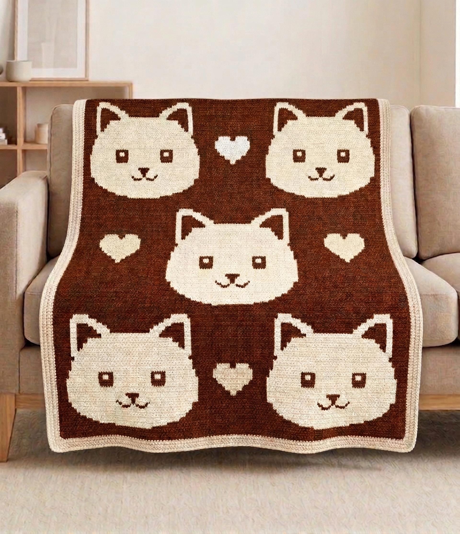 30 Cat Blanket Crochet Patterns: Cozy, Graphic, and Granny-Square Designs 23 Cat Overlay Mosaic Crochet Blanket Pattern