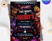FNAF Birthday Invitation, Five Nights at Freddys Invite, Editable Canva Template, Boys Birthday Invite, Printable, Instant Download