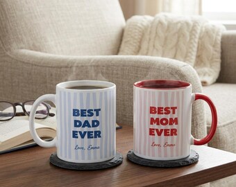 Personalized Best Mom Best Dad Mug Set, Custom Name Coffee Mug, Mother's Day Father's Day Gift, Cute Couple Matching Mug, Family Gift