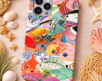 Colorful Tropical Fish Phone Case, Ocean Sea Life iPhone Case, Vibrant Marine Art Case, Beach Aesthetic Phone Cover, Cute Fish Collage Case
