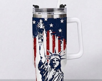 Patriotic USA Tumbler 40oz, Patriotic Travel Mug with Handle, 4th of July Cup, USA Gift for Him Her