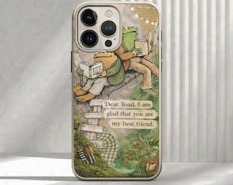 Vintage Frog and Best Friend iPhone Case, Cute Matching Friendship Gift, Cute Cottagecore Phone Case, Book Lover Aesthetic Gift