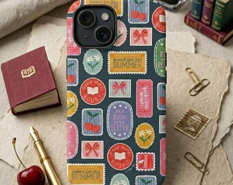 Book Lover iPhone Case, Bookish Sticker Aesthetic Phone Case, Reading Theme Cover, Summer Reader Gift, Cute Library Girl Case
