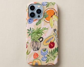 Mediterranean Fruit Phone Case, Aesthetic Hand Painted Still Life Phone Case, Colorful Citrus Floral Cover, Boho Artistic Gift for Her